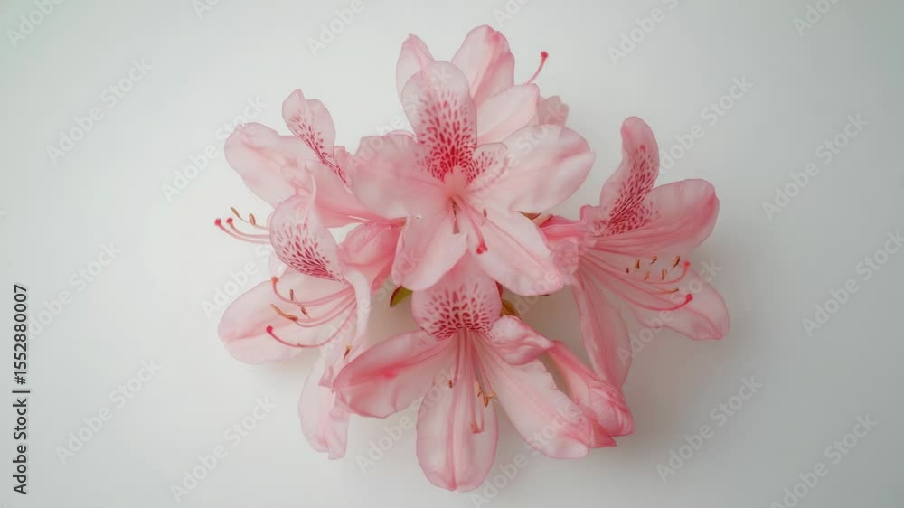 Poster a bunch of pink flowers arranged on a white surface, suitable for use in a gift wrapping or as a dec