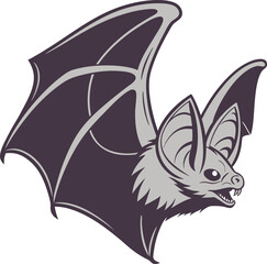 Stylized flat bat head with large ears and dark tones isolated on white background for advertising