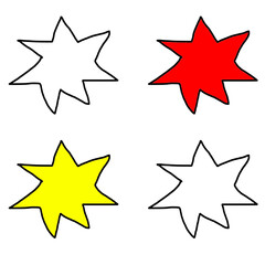 A Collection of Starburst Shapes in Various Colors and Outlines on a Transparent Backdrop, Ideal...
