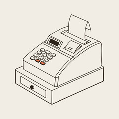 Vintage cash register with receipt and buttons retro