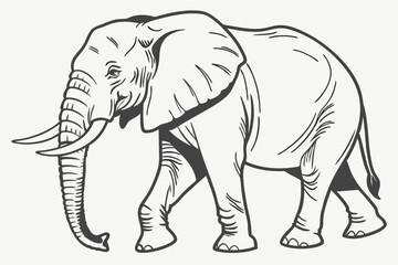 Striking line art showcases a majestic elephant walking gracefully with its trunk reaching forward © Dipta