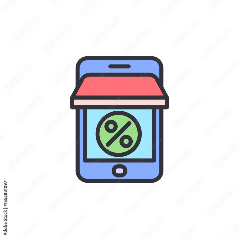 Poster smartphone displaying percentage sign with a storefront design concept
