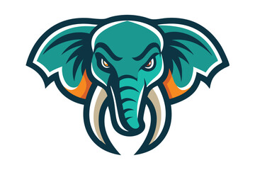 Stylized elephant face illustration features bold outlines and abstract design elements providing artistic simplicity