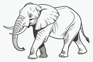 Fototapeta premium Walking elephant displays detailed line work and majestic form against a light backdrop