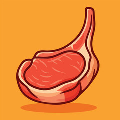 Vector illustration of a cartoon-style raw meat with bone. Perfect for butcher shop graphics, food packaging, and recipe visuals.

