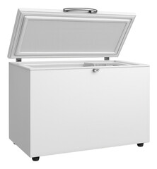 A large-capacity chest freezer with an energy-efficient design, suitable for bulk food storage in a pantry.