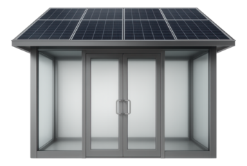 A vestibule with a solar panel roof, generating clean energy for eco-conscious urban dwellers.