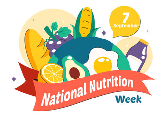 National Nutrition Week Day Illustration on September 7 Featuring Healthy Food and Lifestyle Choices such as Fruits and Vegetables in a Background