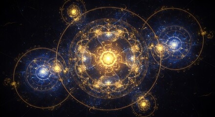 Intricate Abstract Design with Cosmic Golden and Blue Fractal Patterns variation 4