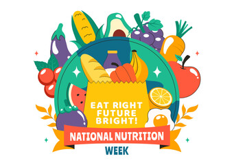 National Nutrition Week Day Illustration on September 7 Featuring Healthy Food and Lifestyle Choices such as Fruits and Vegetables in a Background