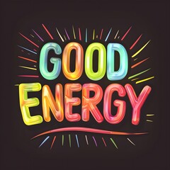Bright colorful neon lights spelling out God Energy with vibrant rays radiating outward on dark background, inspi motivational and uplifting message