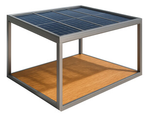 A veranda with solar panels for a green home, integrating energy-efficient technology with outdoor relaxation.