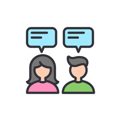 Conceptual Illustration Of Two People Exchanging Ideas With Speech Bubbles