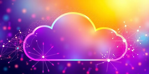 Fototapeta premium Abstract cloud-shaped banner with data streams and nodes, vibrant color gradients, digital, processing