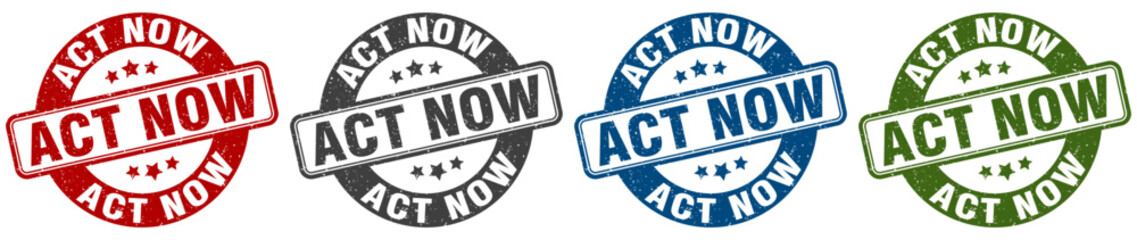 act now stamp. act now round stamp set isolated on white background