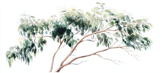Vibrant Watercolor Painting of Eucalyptus Foliage