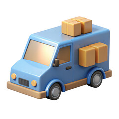 3d cartoon delivery van with packages isolated on transparent background