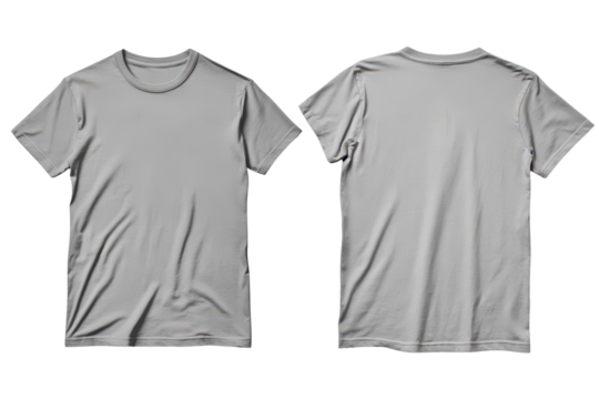 Blank gray t shirt template displayed from two sides for design mockup purposes suitable for apparel projects and fashion presentations