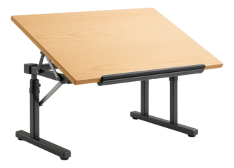 A heavy-duty drafting table with an adjustable angle, suitable for drawing or architectural projects in a hobby room.