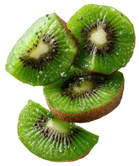 kiwi slices falling falling isolated on transparent background