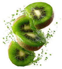 kiwi slices falling falling isolated on transparent background