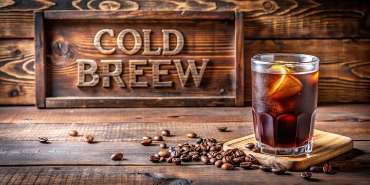 Richly colored cold brew coffee infused with nitrogen gas served in a wooden table with intricate carvings