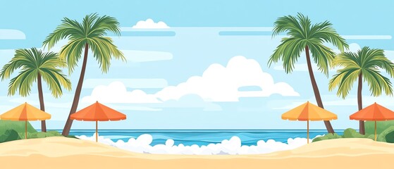 Fototapeta premium A vibrant beach scene with palm trees.