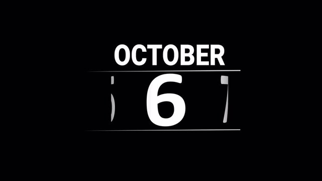 October month Calendar animation video with transparent background. scrolling numbers animated through days by days of the entire month. Calendar animation of october month, New year calendar video.