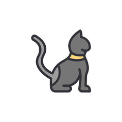 Elegant Gray Cat With Collar Sitting Isolated On Transparent Surface