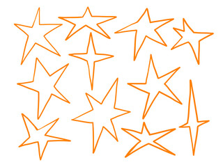 Line Art Starburst and Comic Star Set. A bold collection of eleven hand drawn star outlines in playful comic and radiant starburst styles with irregular dynamic. Perfect for stickers posters icons