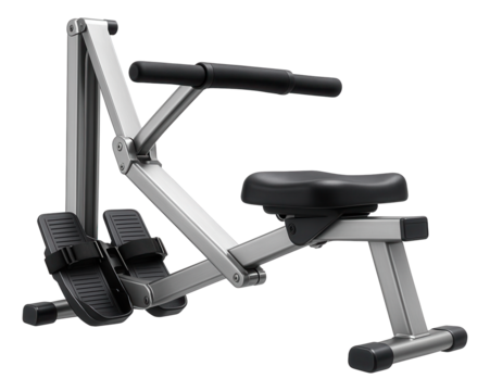 A compact rowing machine that can be easily folded and stored under a bed in a small apartment.