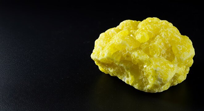 A Striking Sulfur Specimen: Vibrant Yellow Crystal Cluster on Black Background - Powered by Adobe