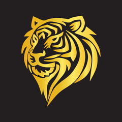 Golden Tiger Emblem With Black Background Symbolizing Strength and Elegance