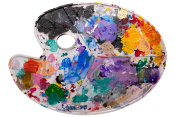 Messy used paint pallet, paint pallet with paint stains