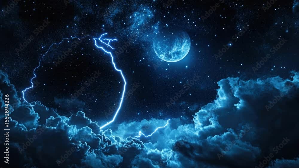 Aufkleber a clear view of the starry night sky with fluffy clouds and a bright full moon