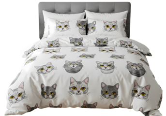 Elegant CatThemed Bedding Set A Chic and Comfortable Sleep Sanctuary isolated on transparent background