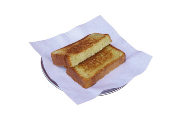 sliced ​​and toasted garlic bread, isolated on white background
