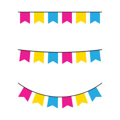 Pink, yellow, and blue colored party bunting, as the colors of the pansexual flag. LGBTQI concept. Flat design illustration.	
