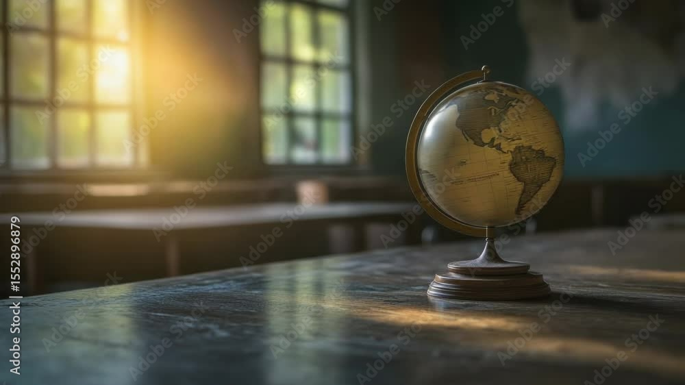 Aufkleber a globe sits atop a wooden table, providing a unique perspective and space for display or study