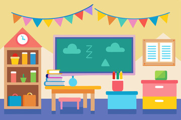 Joyful Classroom Colorful Illustration of a Festive Schoolroom