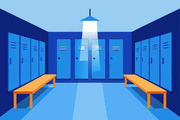 Locker Room Interior Design Blue Lockers, Benches, and Lighting