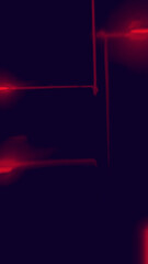 Red neon light lines forming geometric shapes on a dark background with a glowing effect