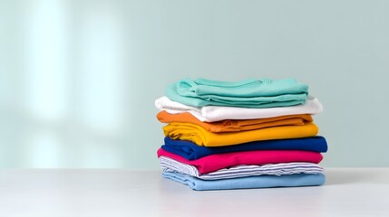 Neatly Stacked Colorful Clothes Apparel Photography
