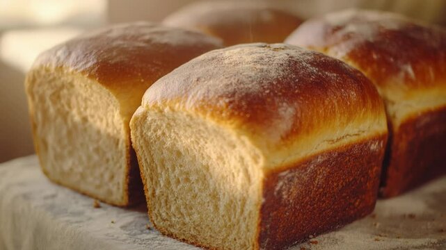 A loaf of fresh bread sits on a table, ready for use or display