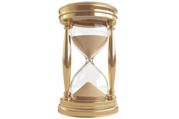Elegant golden hourglass with sand flowing in a perfectly rendered design, symbolizing the passage of time and life's fleeting moments