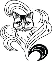 Black and white cat vector illustration, cute domestic animal art