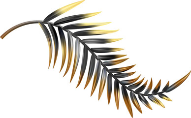 Gold and black palm leaves. Coconut tree branch. Exotic realistic foliage. Abstract botanical decoration for luxury invitation and presentation design.