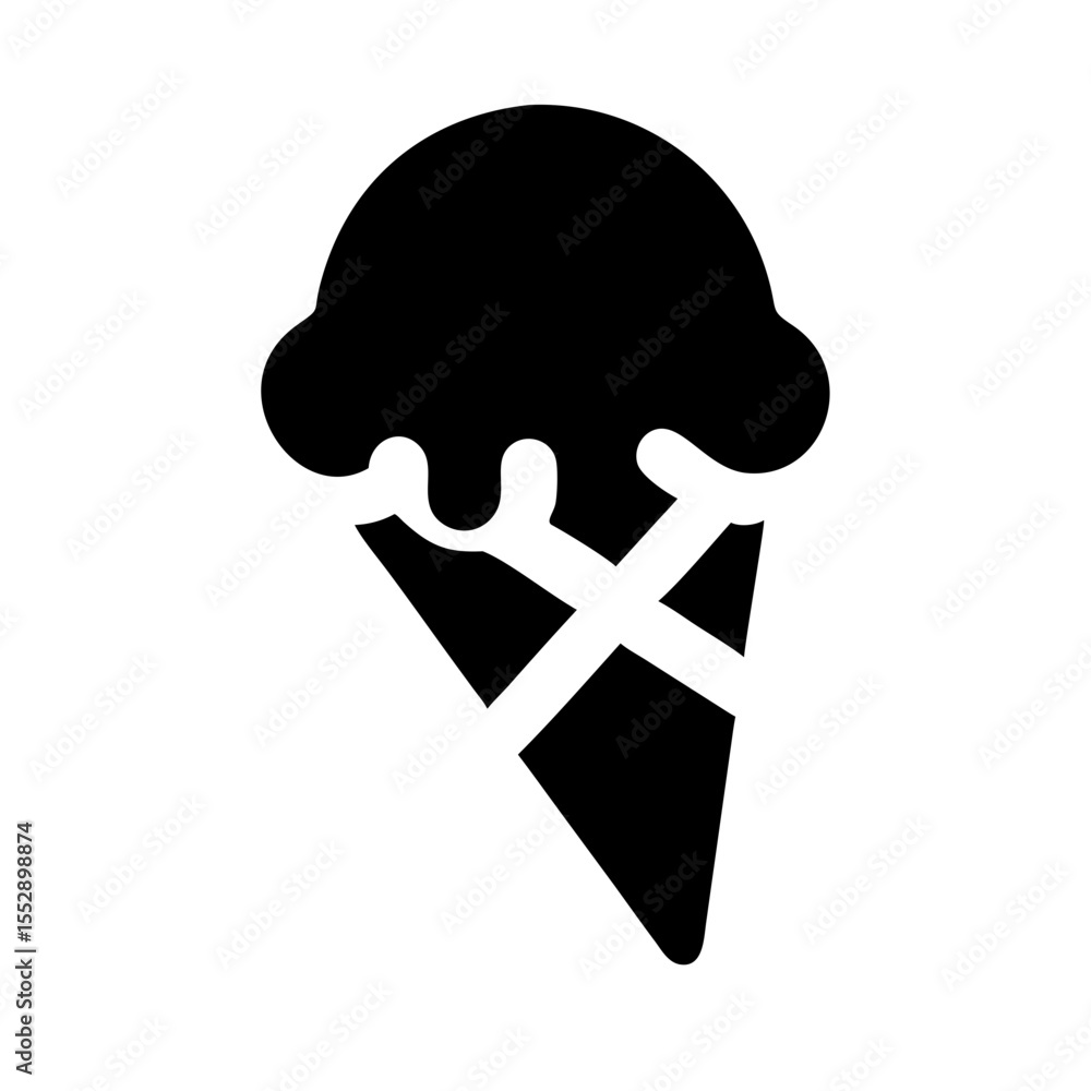 Aufkleber a black and white graphic of an ice cream cone with a scoop on top and cross design on the cone itse