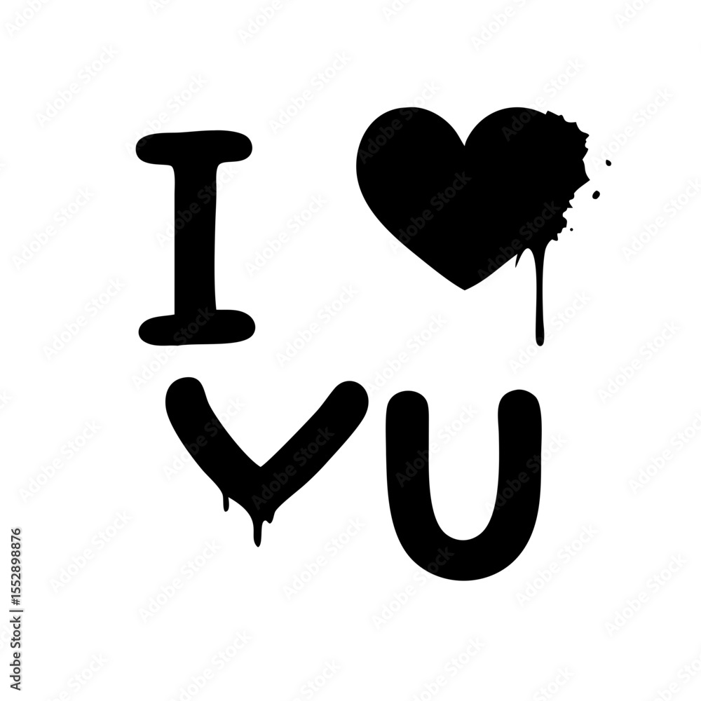 Poster a graffiti style i heart vu text art with a dripping effect on a white background design element