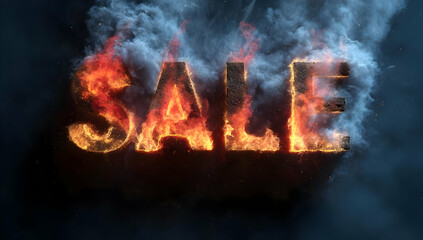 A fiery sale sign made of burning letters, symbolizing urgency and excitement in marketing promotions for retail businesses.